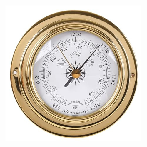 98mm Brass Case Marine Barometer Multifunction Weather Station with Thermometer Hygrometer Tide Clock High-Precision Barometer for Boat Yacht Home