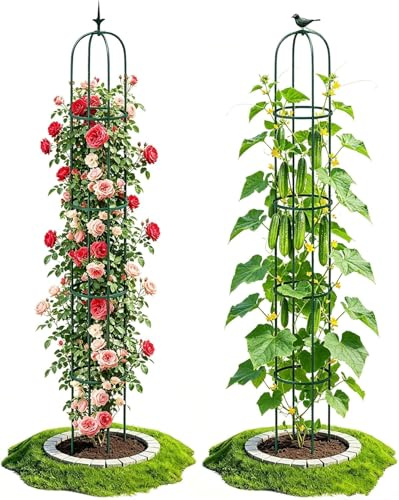 LATERN 1 Pièce Treillis Obélisque de Jardin pour Plantes Grimpantes, 180CM Haut Support Tuteur en Métal Antirouille Cadre de Treillis pour Pots Plante Rosier Tomate Concombre Fleurs Raisin Pois (Vert)