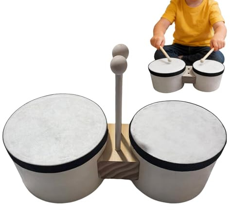 Bongo Drum Set - 5+6 Inch Wooden Percussion Instrument | Educational Music Toy Drums With Sticks | Rhythm Learning Drum For Age 2-4 Boys Girls Birthday Party Beginner Use