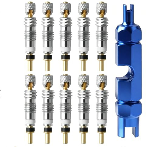 10pcs Presta Valve Core Set with Removal Tool, Brass Tubeless Presta Valve | Universal Replacement Kit with Valve Core Remover – Airtight, Durable, Easy to Install; relevant for presta valve core