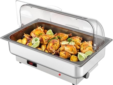 DOTHMVGTD Elektrischer Chafing Dish 600 W, Edelstahl-Wärmehalter Mit PC-Rolltop-Deckel, Buffet-Lebensmittelerhitzer Lange WäRmespeicherung