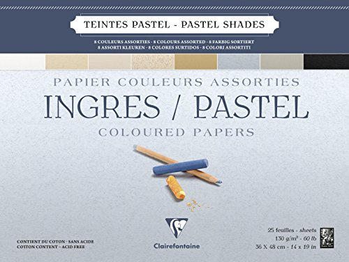Clairefontaine – Ref 96489C – ingredieners pastellfärg limmad dyna (25 ark) – 36 x 48 cm storlek, bomullsinnehåll, syrafri, 130 gsm papper – blandade pastellfärger