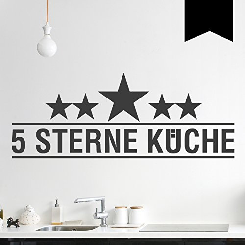 WANDKINGS Wandtattoo - 5 Sterne Küche - 50 x 19 cm - Schwarz - Wähle aus 5 Größen & 35 Farben