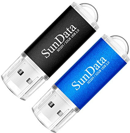 SunData 2 Pezzi 32GB Chiavetta USB Pen Drive 32GB Metallo USB2.0 Unità Memoria Flash Thumb Drive per Archiviazione Dati con Luce LED (2 colori: Nero Blu)