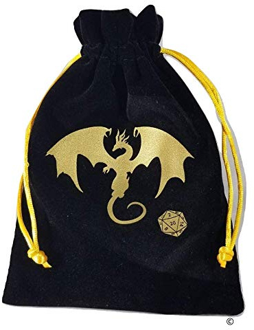 BD INNOVATION ELECTRONICS Black Dragon Velvet Drawstring Dice Bag with Gold Satin Interior
