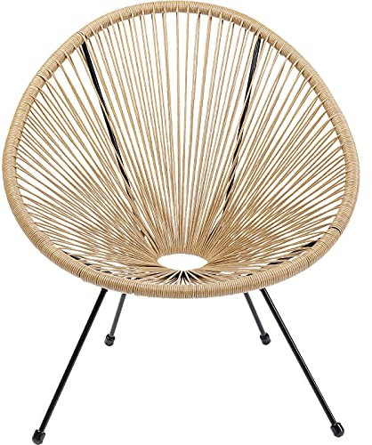 Kare Design Sessel Acapulco, Natur, Indoor und Outdoor Stuhl im Retro-Design, Gartenstuhl, Relaxsessel für Balkon, Garten, Terrasse, Schwarzes Stahlgestell, 85x73x78 cm (H/B/T)