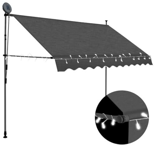 vidaXL Markise Einziehbar Handbetrieben mit LED Wasserabweisend Klemmmarkise Balkonmarkise Sonnenschutz Terrasse Balkon Garten 250cm Anthrazit