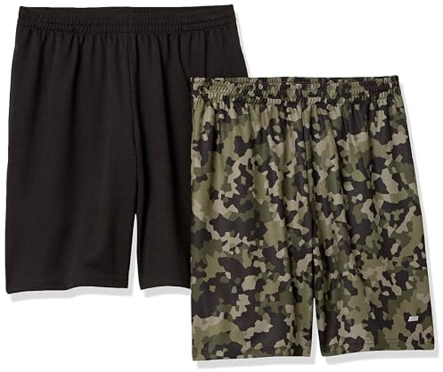 Amazon Essentials Pantalones Cortos Deportivos de Baloncesto, Holgados, Cintura Elástica, Transpirables, Absorben la Humedad Hombre, Paquete de 2