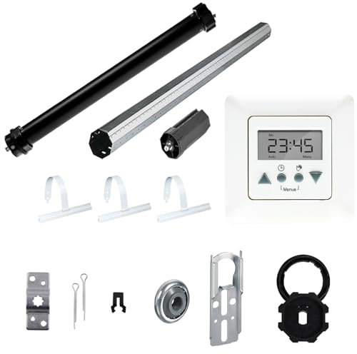 NOBILY Rolladen-Komplett-Set elektr. Maxi-Rolladenmotor PE5 10/15-60 (Zugkraft 10Nm/25kg) für 60mm Achtkantwelle + Zeitschaltuhr Time Control + Mechanik-Set bis zu einer Gesamtlänge von 1 Meter