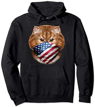 Patriot Katze trägt Flagge von USA Gesicht Bandana Pullover Hoodie