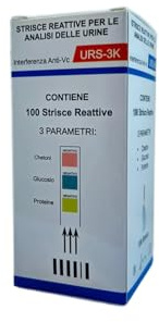URS-3K Strisce Reattive per Analisi delle Urine, 100 Strisce | 3 Parametri, Chetoni, Glucosio, Proteine