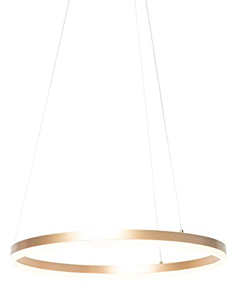 Qazqa Büro Esstisch led Design Pendelleuchte, Pendellampe - Anello - Gold, Rund, 2700K, warmweiß, dimmbar, 60cm, Ideal als Esszimmerlampe, Bürolampe und Wohnzimmerlampe