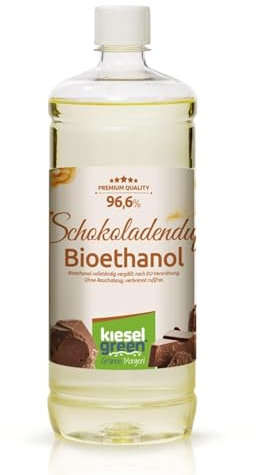KieselGreen Bioethanol 1 Liter mit Duft für Ethanol-Kamin, viele Sorten - Bio Ethanol als Raumduft in vielen Duftnoten - Parfüm für Bio Ethanol Kamin Indoor oder Bioethanol Tischfeuer (Schokolade)