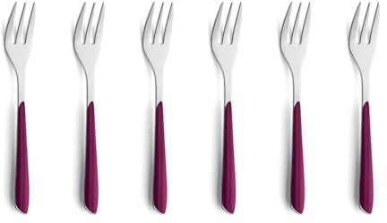 Kuppels PRISMA Kuchengabel-Besteck Set aus 18/0 Edelstahl, 6-teilig, für 6 Personen, hochwertige Kunststoffgriffschalen in Wildberry, rostfrei & spülmaschinenfest