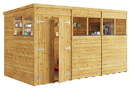 BillyOh 12x6 Switch Pent Log Cabin Wooden Garden Shed | 28x28 Framing Garden Storage Shed with Customizable Doors & Windows, Overlap Cladded Walls, Green Mineral Roof Felt | Versatile Outdoor Storage