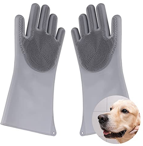 Comfpet Tierhaarentferner Handschuh für Hunde und Katzen zur Pflege und zum Hundehaare Entfernen, Katzenbürsten-Handschuh, Klappbar Mit Aufhängeöse, Bürstenwerkzeug für Couch, 1 Stück (Grau)