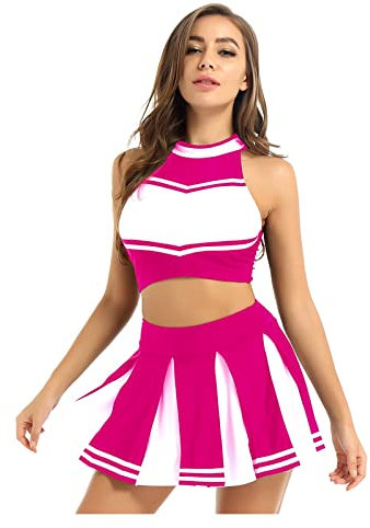 JUGGO Damen Cheerleading Performance Kostüm Femme Cosplay Cheerleader Uniform Sportbekleidung Sexy Dessous Cheerleading Kostüm Halloween Kostüme Set (Color : Hot Pink1, Size : XL)