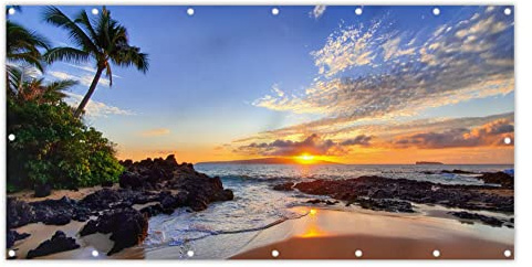 MuchoWow® Balkon Sichtschutz Sichtschutzmatte Balkonbanner Abdeckung für Terrasse Balkon Windschutz Blickdicht Wetterfest 200x90 cm Strand - Meer - Sonnenuntergang - Hawaii