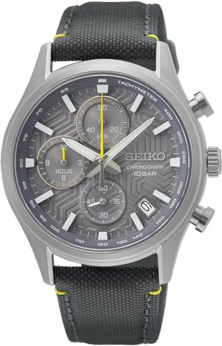 Seiko Herren Analog Quarz Uhr mit Nylon Armband SSB423P1, Schwarz