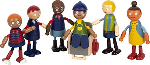 small foot Biegepuppen-Familie Diversität, 6 Puppen aus Holz unterschiedlichen Alters, Geschlechts und Hautfarbe, 12396