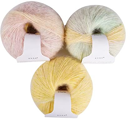 Asudaro 3Bündel Mohairwolle mit Farbverlauf zum Stricken oder Häkeln Wollgarn Faden Regenbogen weiche Wollknäuel Garn Faden lange Wolle Schafwolle Kammgarn Wollfaden DIY Schal Schal Häkelfaden Typ 1