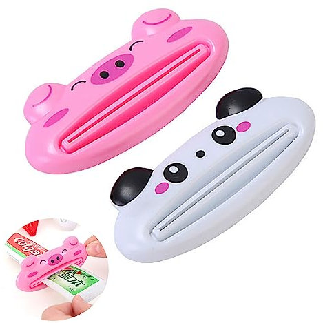 SHONDE 2 Stück Kunststoff-Zahnpasta-Quetschspender für Kinder und Erwachsene, Spender, Zahnpasta-Clips für Zahnpasta, Handcreme, Polygel-Tuben, Farbtuben, Kosmetik (Weiß & Rosa-F-23)