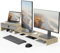 Fenge Dual Monitorständer Bildschirmständer mit Schublade für Computer TV Laptop, Monitorständer, Länge und Winkel Einstellbar,78,3-113x23,5x7,3cm, Eiche