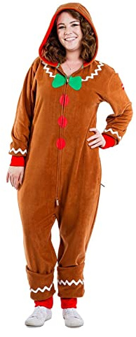 Aunaeyw Costume natalizio di pan di zenzero a maniche lunghe, tuta con cappuccio, per uomo, donna, ragazzo, ragazza, feste, giochi di ruolo, cosplay (marrone, adulti, XXL)