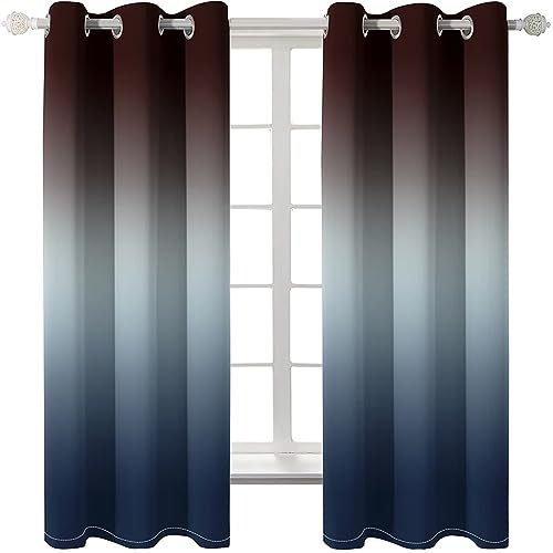 Homxi Gardine Blickdicht Kinderzimmer 2er Set,2 x 137W x 138H cm,Vorhänge Blickdicht Schlafzimmer Grau Braun Blau Farbverlauf Gardinen Ösen