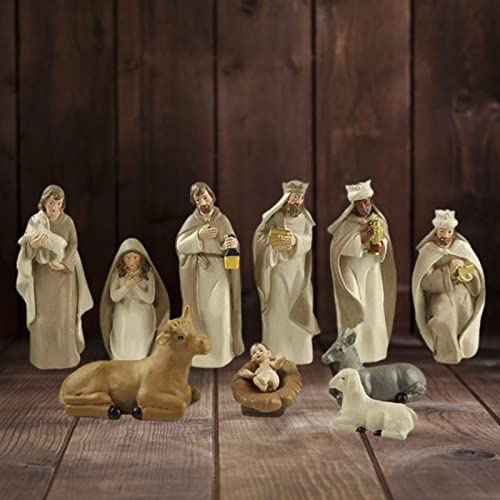 Pekoluta Krippenfiguren Set | 10 Stück Christus Geburt Von Jesus Harz Ornament | Krippe Mit Harzfiguren Statue Harzhandwerk | Für Krippen Weihnachtsdeko