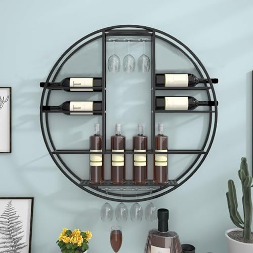 Portabottiglie a Parete, Bottiglie di Vino e Calici Bicchieri, Porta Bottiglie Multiuso in Metallo con Supporto in Vetro, Porta Vino da Parete, Scaffale di Esposizione di Stoccaggio del Vino ( Color :