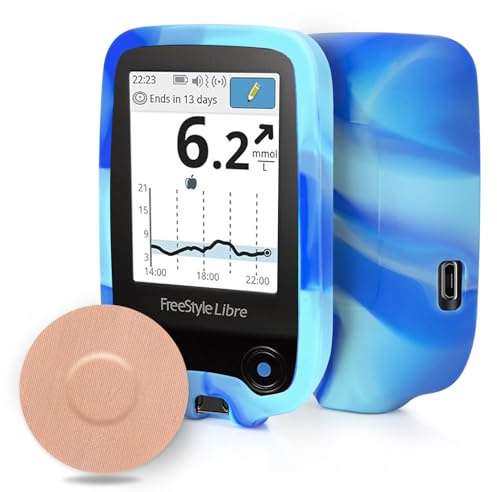 Freestyle Libre 2 Hülle mit 20 Stück Pflaster, Schutzhülle kompatibel mit Freestyle Libre 1&2, Kratzfest und Sturzsicher Tasche Schutzhülle & Libre 1&2 Pflaster Wasserfest, von YOUSHARES, Blau-Weiß