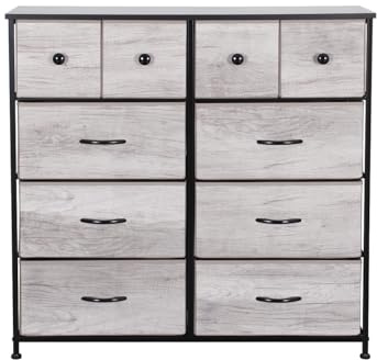 Requena Chest of Drawers with 10 Drawers and Wood Top, Large Storage Space, Easy to Assemble for Bedroom, Living Room, Nursery, Hallway (CD-7252, Grey-Black)