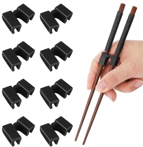 FKWKUW 8Pcs Essstäbchen Helfer, Wiederverwendbare Training Essstäbchen Scharniere Connector Praxis Essstäbchen Für Erwachsene, Kinder, Anfänger, Trainer Oder Lernende (8 Stück Schwarz)