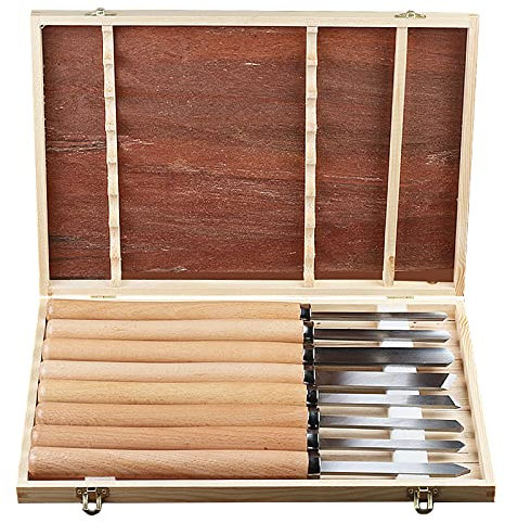 BomDog Ciseau, Ensemble de 8 Ciseaux de Tour À Bois, Ensemble de Ciseaux À Bois Avec Manche En Bois, Kit de Couteaux Et Gouge En Acier Au Manganèse Avec Étui de Rangement En Bois Pour Les Profession