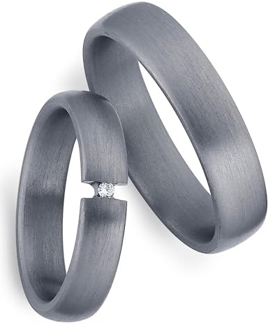 123traumringe Eheringe in Tantal I Edle Partnerringe mit Brillant & Etui I Gravierbare Eheringe mit Ringgröße 50-70mm I Damenring in 4mm Breite + Herrenring in 5mm Breite & 1,9mm Stärke I P33B/P41