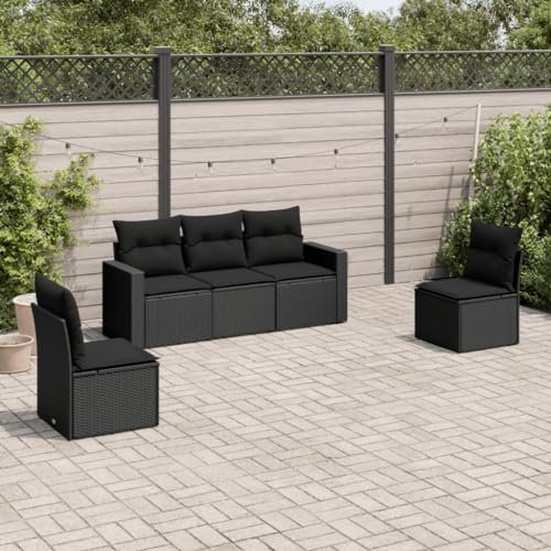 ULUYYUC 5-TLG. Garten-Sofagarnitur, Gartenbank Eckbankgruppe Eckbank Küche Ecksofa Geeignet für Garten Hinterhof Balkon Außenbereich mit Kissen Schwarz Poly Rattan