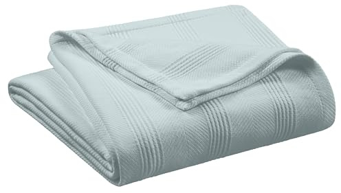 King Size 100% Cotton Blanket | Super Soft Breathable Lightweight Throw | All-Season Knit Blanket | Luxury Hotel Style | Easy Care | Oeko-Tex Certified | Light Blue