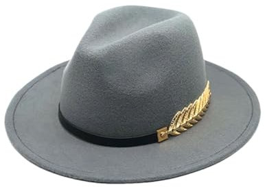 Hgvcfcv Fedora-Hut für Herren, Filzhut mit Gürtel, Vintage-Stil, Trilby-Kappen, Wolle, Fedora-Hüte für Damen und Herren, klassisch, grau, 6 7/8-7 1/8
