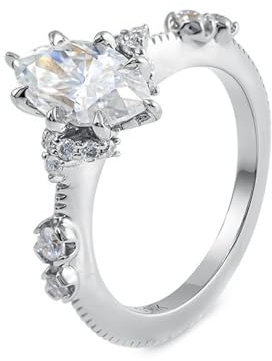 Wycian Freundschaftsringe Rune, Bandring Platin 9 Karat Weißgold Größe 52 (16.6) 2 Moissanit 2Ct Marquiseschliff Weiß Gravur Für Neujahr