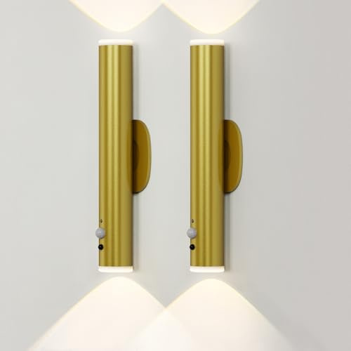 HARPER LIVING Gold batteriebetriebene Wandleuchte mit Bewegungssensor, wiederaufladbare LED Wandleuchten für den Innenbereich, nachtlicht dimmbar für Schlafzimmer Treppenbeleuchtung (2er-Set)
