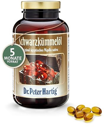 Dr. Peter Hartig Schwarzkümmelöl 300 Kapseln 5-Monats-Vorrat Kaltgepresst Nigella Sativa Vitamin A E Lactose- Gluten- Hefefrei