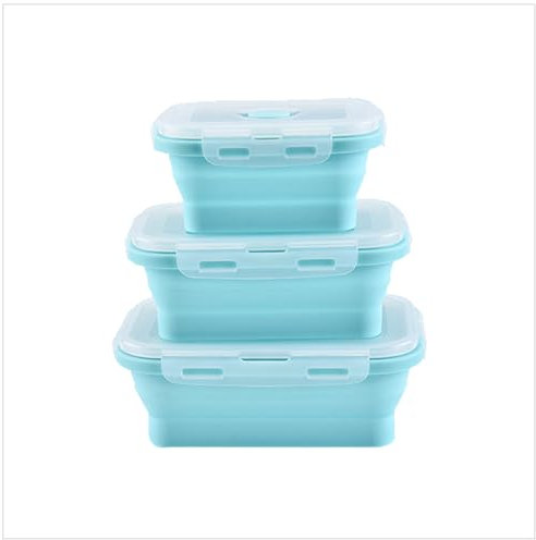 RoseFlower Set di 3 Ciotola Pieghevole, Contenitori Pieghevoli per Alimenti in Silicone Portatili, Ciotola da Campeggio con Coperchio Ciotole Insalata per Campeggio Escursioni - Blu