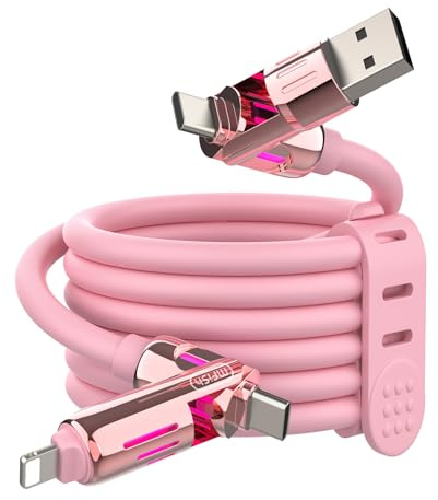 MFish 240W 4-in-1 Charging Cable with Carrying Case, 6.6FT Fast Charger USB-A & USB-C to USB-C/Lightning, for iPhone 17/16/15/14, MacBook, iPad, Samsung S25/S24 (Pink, 6.6Ft)