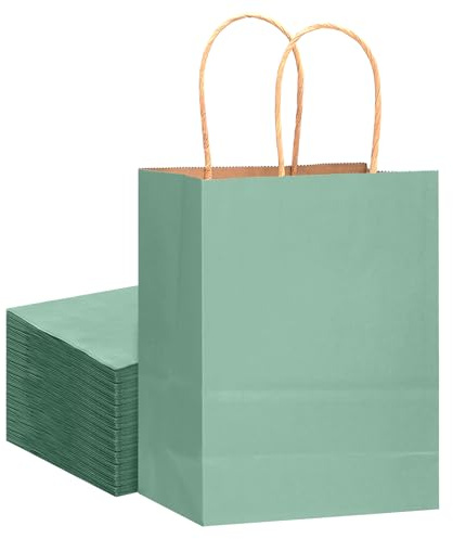 Gcardist 32Pcs Kraft Taschen mit Griffen 21x15x8cm Kleine Geschenk Party Taschen Hellblau Shopping Treat Taschen Mehrere Verwendungen (8.3x6x3Inch, Kleine Größe)
