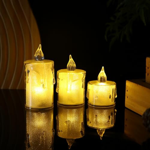 Ronoza 3 Stück LED Teelichter Kerzen Valentinstag, Flammenlose Kerzenlampe Warmweiß Kerze, Tränen Led Kerze Votivkerzen Anwendbar auf Valentinstag deko, Hochzeitsdeko, Partydekorationen (S-M-L)