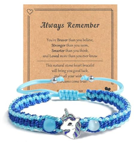 Mezrkuwr Einhorn kinderarmband Armbänder mit Karte Verstellbarem Geflochtenem Seil armbänder für kinder einhorn geschenke Armband kinder für beste Freunde, Blau