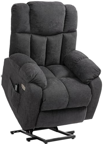 HOMCOM Fernsehsessel mit Aufstehhilfe Elektrisch Relaxsessel mit Liegefunktion, USB- Anschluss, TV-Sessel mit Taschenfederkern, Seitentasche und Fernbedienung, Schwarz