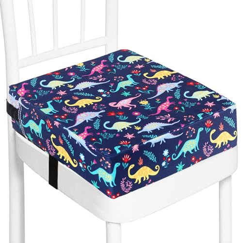 JOAASU Toddler Booster Seat for Dining Chair, Booster Seat Dining Chair, Easy Cleaning Booster Seat Cushion with Fix Straps, Detachable Cushion for Baby Child Kids (Dinosaur) (Navy Blue)