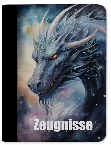 CreaDesign Zeugnismappe A4 – Drache – für Jungen – Dokumentenmappe mit 10 Klarsichthüllen